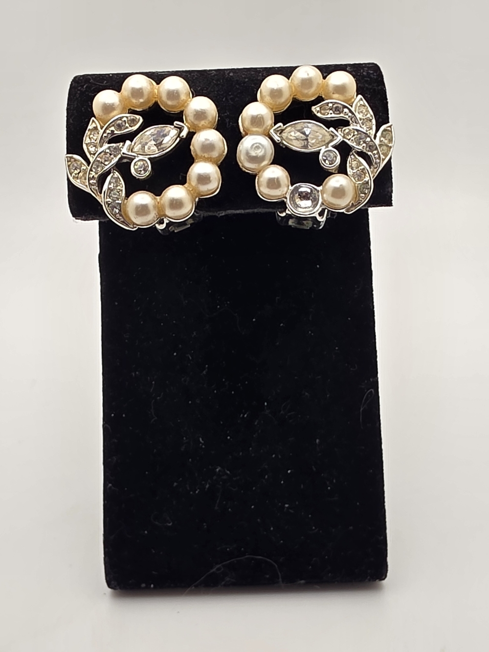 Pearl & Crystal Wreath Clip-On Earrings